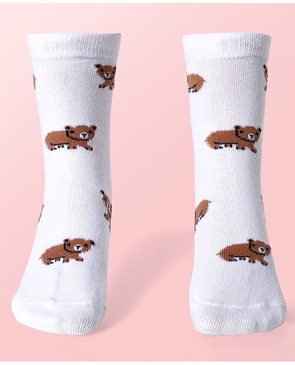 Cute Walk By Babyhug Cotton Knit Anti-Bacterial Ankle Length Elephant & Animal Designed Socks Pack Of 5 - Red Green & White