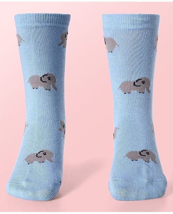 Cute Walk By Babyhug Cotton Knit Anti-Bacterial Ankle Length Elephant & Animal Designed Socks Pack Of 5 - Red Green & White