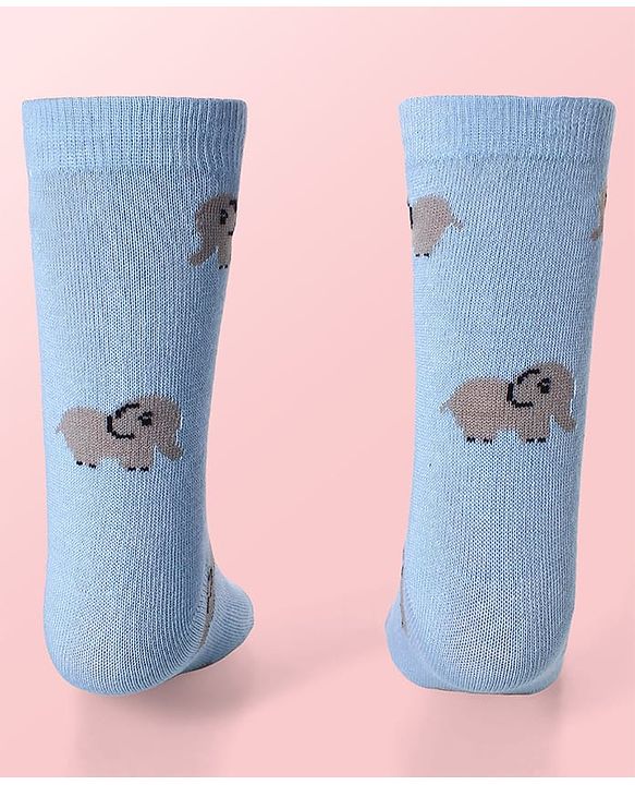 Cute Walk By Babyhug Cotton Knit Anti-Bacterial Ankle Length Elephant & Animal Designed Socks Pack Of 5 - Red Green & White
