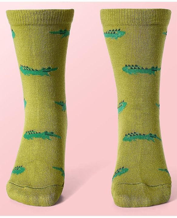 Cute Walk By Babyhug Cotton Knit Anti-Bacterial Ankle Length Elephant & Animal Designed Socks Pack Of 5 - Red Green & White