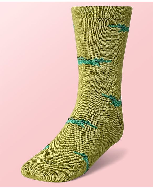 Cute Walk By Babyhug Cotton Knit Anti-Bacterial Ankle Length Elephant & Animal Designed Socks Pack Of 5 - Red Green & White