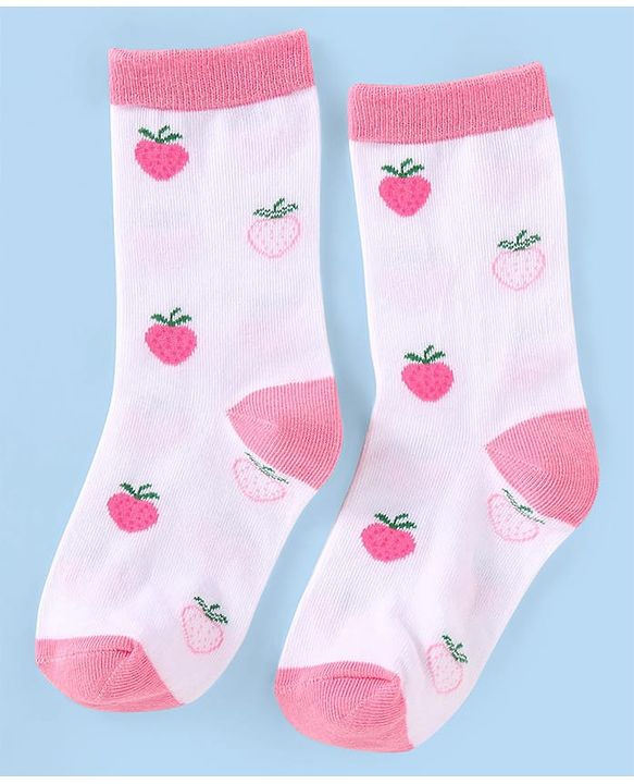 Cutewalk by Babyhug Non Terry Knit Anti-bacterial Ankle Length Socks with Floral & Fruits Design Pack of 5 - White & Pink