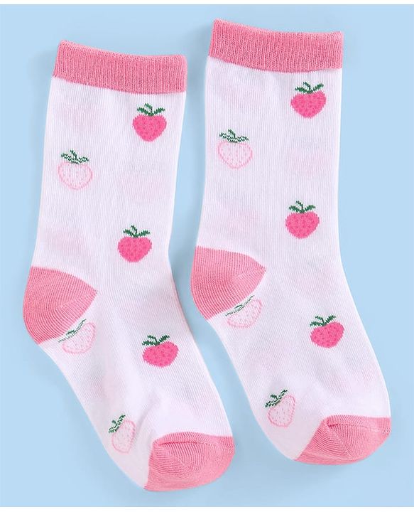Cutewalk by Babyhug Non Terry Knit Anti-bacterial Ankle Length Socks with Floral & Fruits Design Pack of 5 - White & Pink