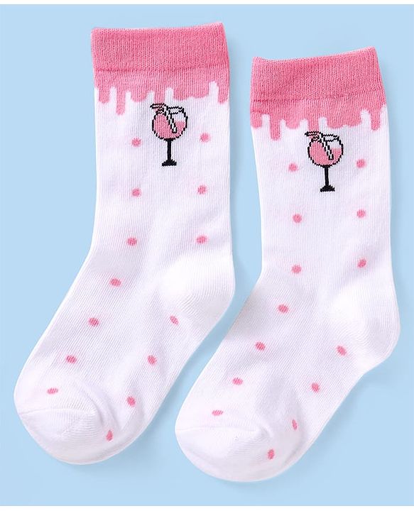 Cutewalk by Babyhug Non Terry Knit Anti-bacterial Ankle Length Socks with Floral & Fruits Design Pack of 5 - White & Pink