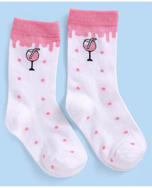 Cutewalk by Babyhug Non Terry Knit Anti-bacterial Ankle Length Socks with Floral & Fruits Design Pack of 5 - White & Pink