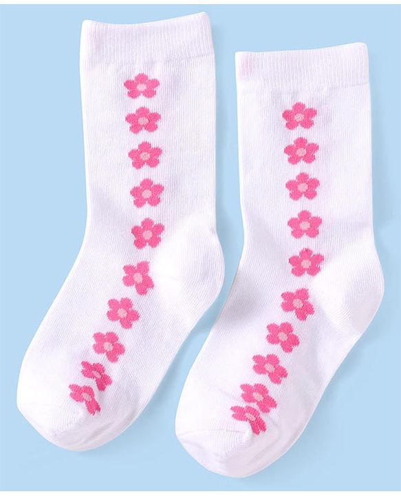 Cutewalk by Babyhug Non Terry Knit Anti-bacterial Ankle Length Socks with Floral & Fruits Design Pack of 5 - White & Pink