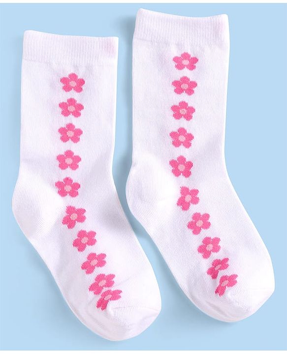 Cutewalk by Babyhug Non Terry Knit Anti-bacterial Ankle Length Socks with Floral & Fruits Design Pack of 5 - White & Pink