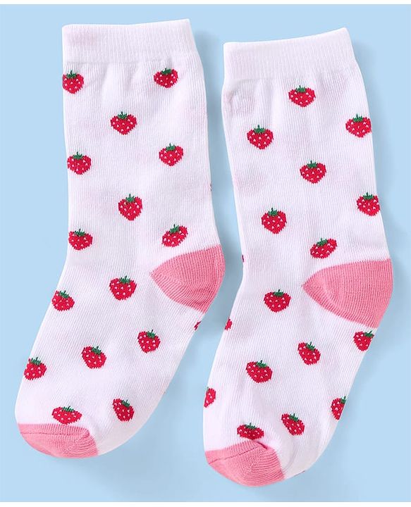 Cutewalk by Babyhug Non Terry Knit Anti-bacterial Ankle Length Socks with Floral & Fruits Design Pack of 5 - White & Pink