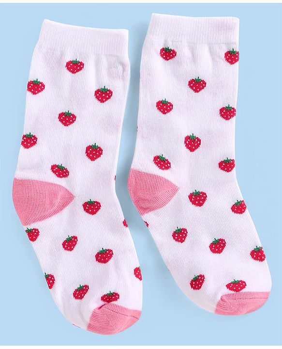 Cutewalk by Babyhug Non Terry Knit Anti-bacterial Ankle Length Socks with Floral & Fruits Design Pack of 5 - White & Pink