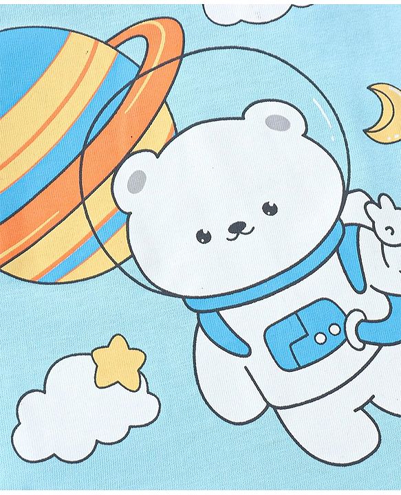 Babyhug Cotton Knit Full Sleeves Night Suit with Bear Print - Sky Blue