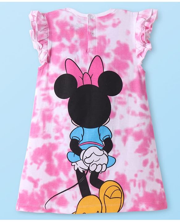Babyhug Disney Single Jersey Knit Frill Sleeves Nighty with Minnie Mouse Graphics - White