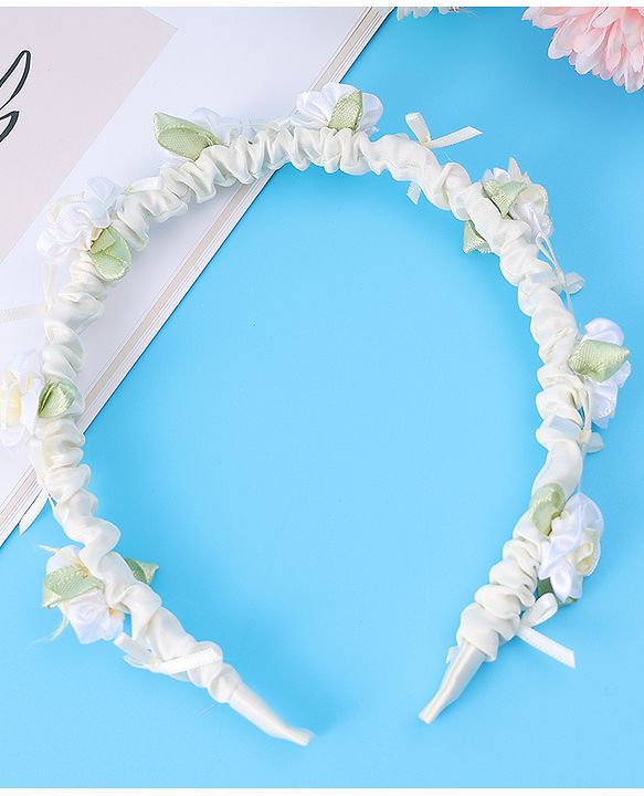 Pine Kids Hair Bands Floral Applique Free Size - Beige
