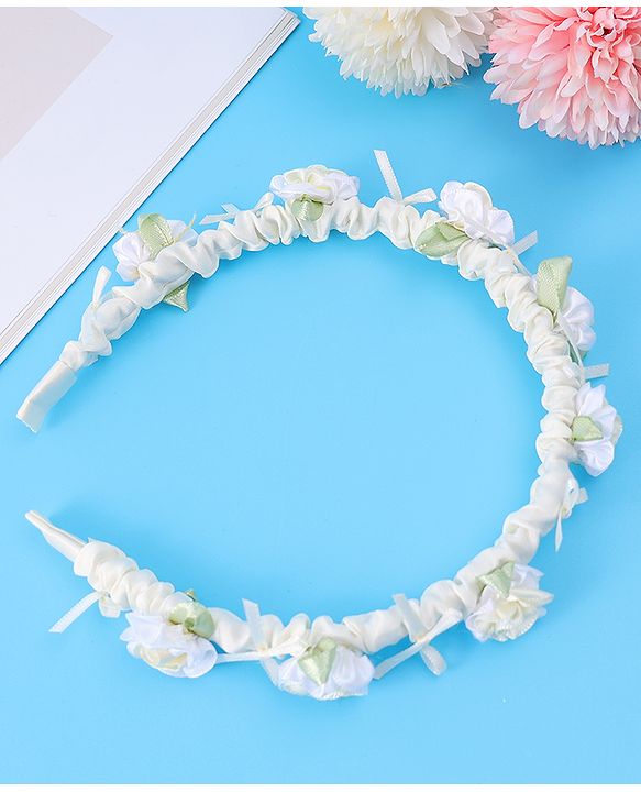 Pine Kids Hair Bands Floral Applique Free Size - Beige