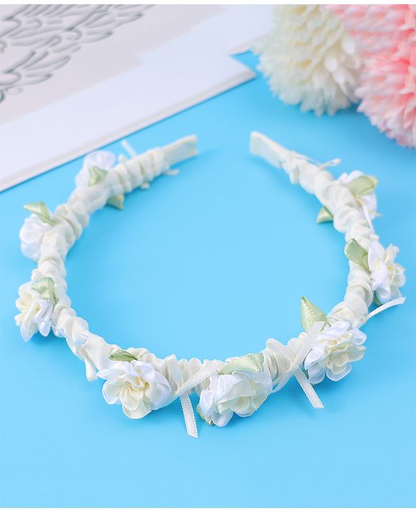 Pine Kids Hair Bands Floral Applique Free Size - Beige