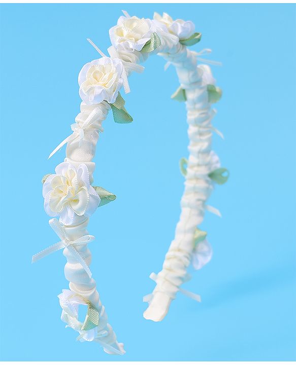 Pine Kids Hair Bands Floral Applique Free Size - Beige