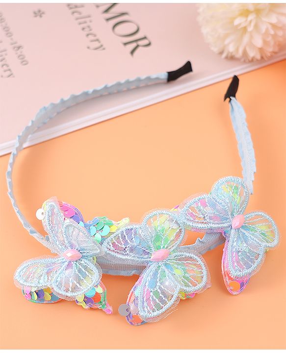 Babyhug Butterfly & Sequin Applique Hair Band - Blue
