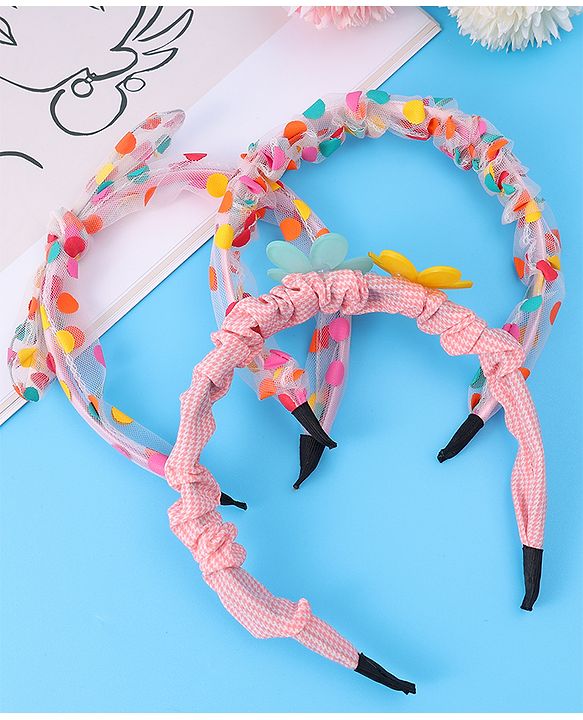 Babyhug Free Size Hair Bands with Floral Applique & Polka Dots Design Pack of 3 - Multicolor