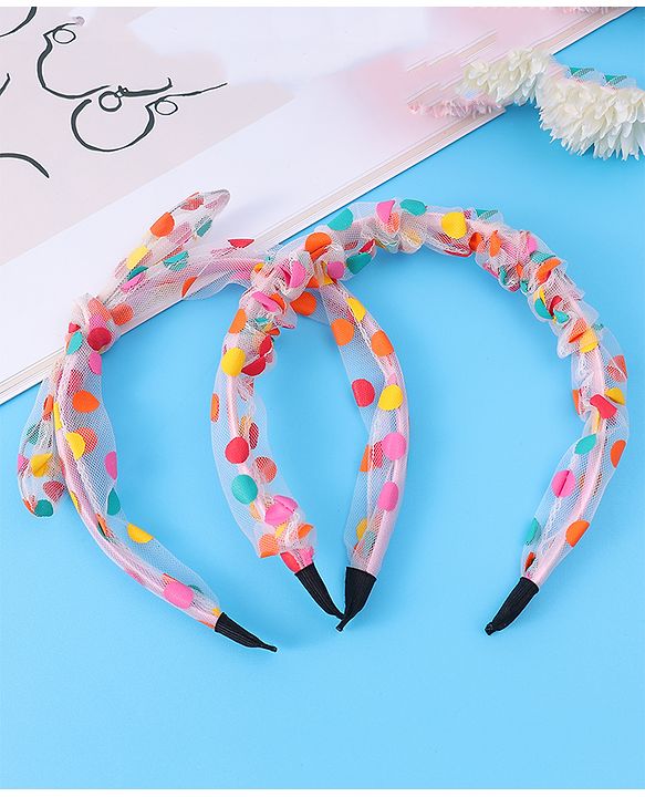 Babyhug Free Size Hair Bands with Floral Applique & Polka Dots Design Pack of 3 - Multicolor