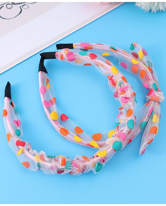 Babyhug Free Size Hair Bands with Floral Applique & Polka Dots Design Pack of 3 - Multicolor