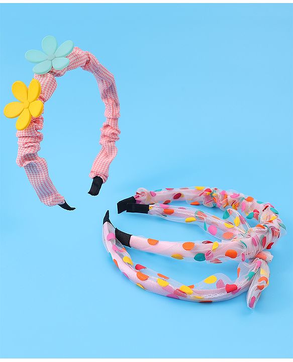 Babyhug Free Size Hair Bands with Floral Applique & Polka Dots Design Pack of 3 - Multicolor