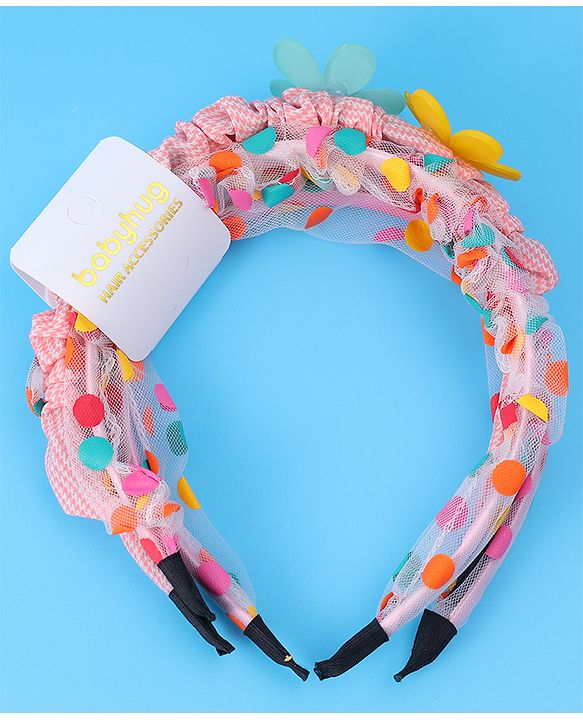 Babyhug Free Size Hair Bands with Floral Applique & Polka Dots Design Pack of 3 - Multicolor