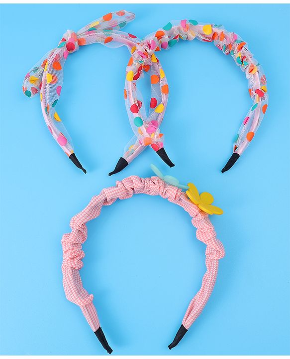 Babyhug Free Size Hair Bands with Floral Applique & Polka Dots Design Pack of 3 - Multicolor