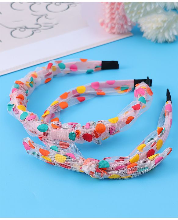 Babyhug Free Size Hair Bands with Floral Applique & Polka Dots Design Pack of 3 - Multicolor