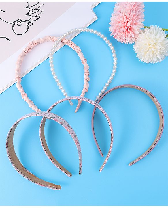 Pine Kids Free Size Hair Bands with Peal & Floral Print Pack of 5 - Multicolor