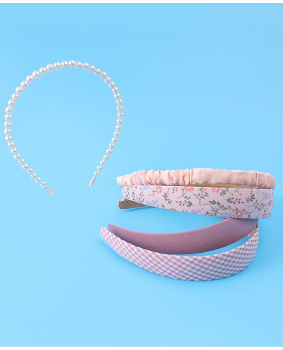 Pine Kids Free Size Hair Bands with Peal & Floral Print Pack of 5 - Multicolor