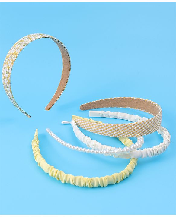 Pine Kids Free Size Hair Bands Pearl & Floral Print Pack of 5 - Multicolor