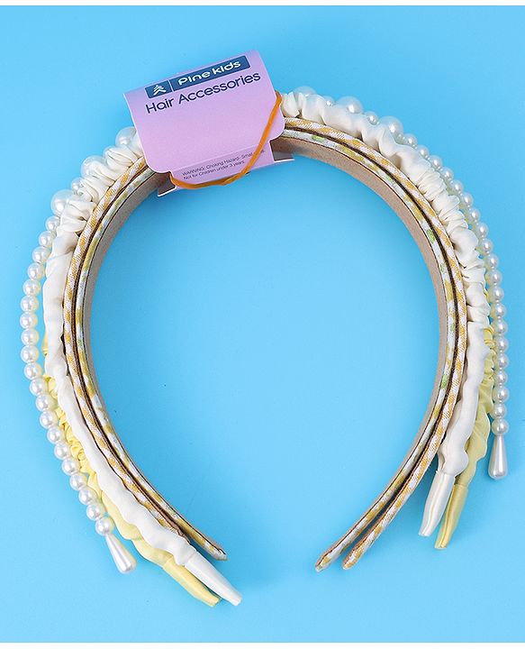 Pine Kids Free Size Hair Bands Pearl & Floral Print Pack of 5 - Multicolor