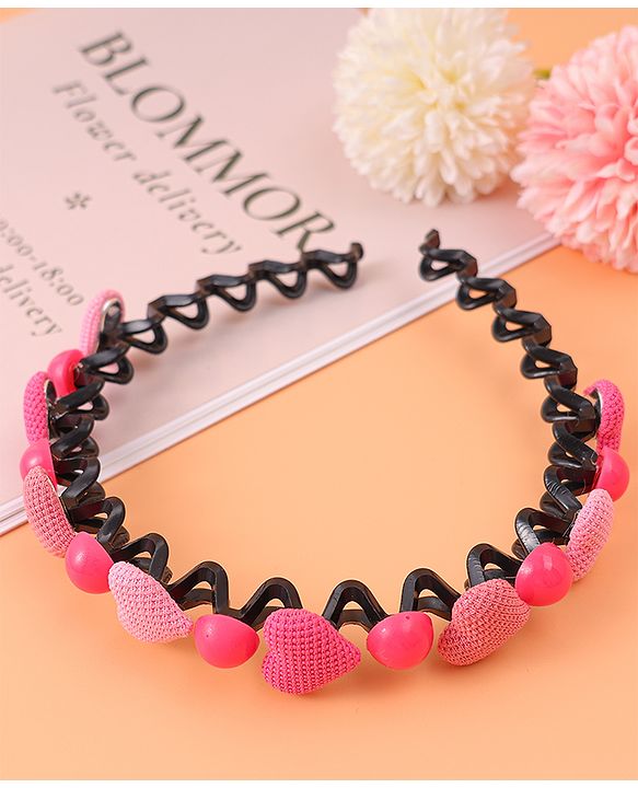 Pine Kids Hair Band with Hearts & Rounds Embellished Free Size - Pink