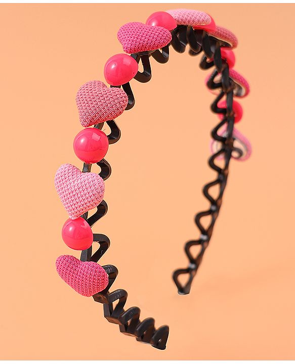 Pine Kids Hair Band with Hearts & Rounds Embellished Free Size - Pink