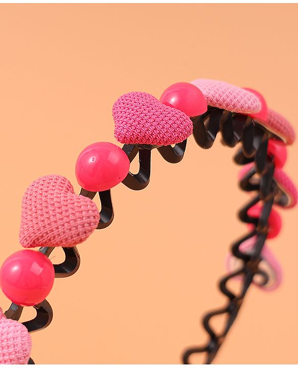 Pine Kids Hair Band with Hearts & Rounds Embellished Free Size - Pink