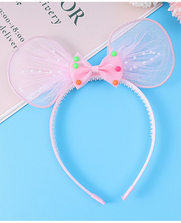Babyhug Hair Band With Bow Applique - Pink