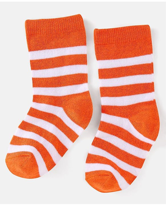 Cute Walk by Babyhug Cotton Knit Anti-Bacterial Ankle Length Dino & Stripe Designed Socks Pack of 3 - Orange & Blue