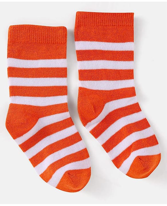 Cute Walk by Babyhug Cotton Knit Anti-Bacterial Ankle Length Dino & Stripe Designed Socks Pack of 3 - Orange & Blue