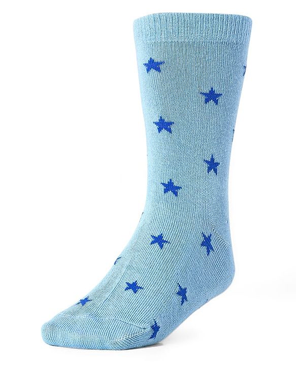 Cute Walk by Babyhug Cotton Lycra Knit Anti-bacterial Socks Strips Stars & Numeric Design Pack of 3 - Blue White & Light Blue