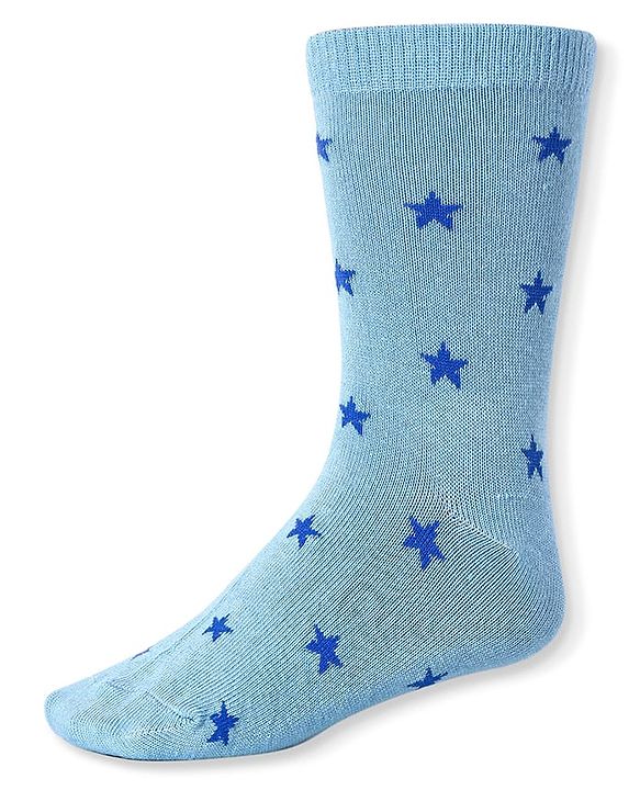Cute Walk by Babyhug Cotton Lycra Knit Anti-bacterial Socks Strips Stars & Numeric Design Pack of 3 - Blue White & Light Blue