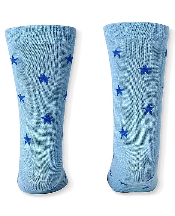 Cute Walk by Babyhug Cotton Lycra Knit Anti-bacterial Socks Strips Stars & Numeric Design Pack of 3 - Blue White & Light Blue