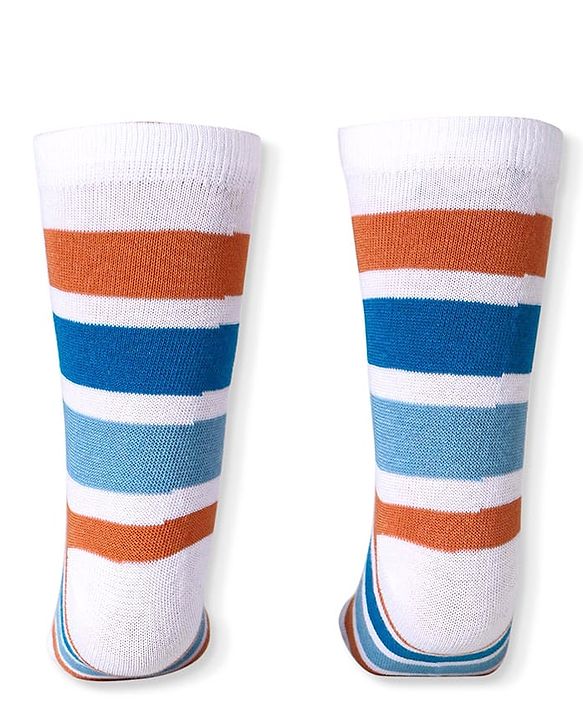 Cute Walk by Babyhug Cotton Lycra Knit Anti-bacterial Socks Strips Stars & Numeric Design Pack of 3 - Blue White & Light Blue