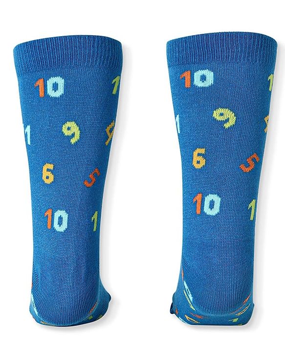 Cute Walk by Babyhug Cotton Lycra Knit Anti-bacterial Socks Strips Stars & Numeric Design Pack of 3 - Blue White & Light Blue
