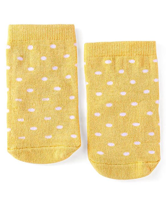 Cute Walk by Babyhug Knit Ankle Length Socks With Polka Dot & Unicorn Design - Yellow Purple & Pink