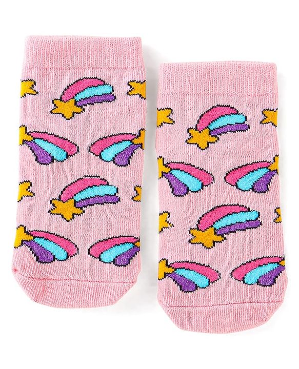 Cute Walk by Babyhug Knit Ankle Length Socks With Polka Dot & Unicorn Design - Yellow Purple & Pink