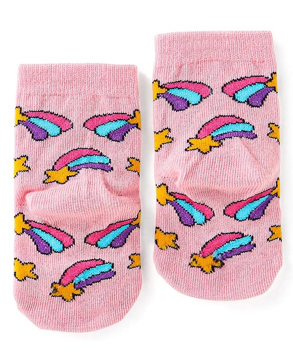 Cute Walk by Babyhug Knit Ankle Length Socks With Polka Dot & Unicorn Design - Yellow Purple & Pink