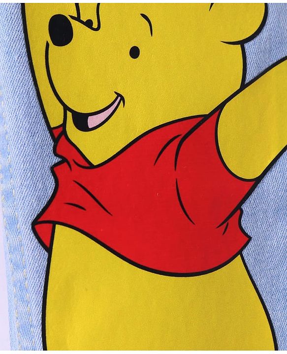 Babyhug Disney Knit Full Length Denim Jeans With Winnie The Pooh Graphics & Patch - Light Blue