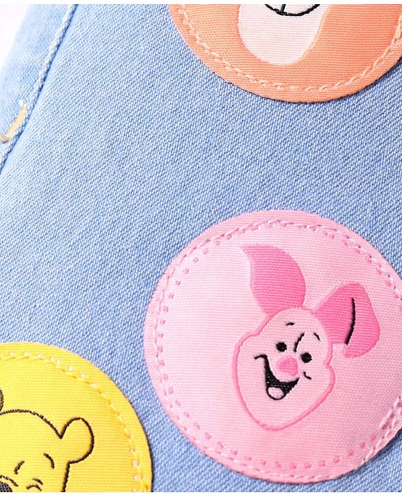 Babyhug Disney Knit Full Length Denim Jeans With Winnie The Pooh Graphics & Patch - Light Blue