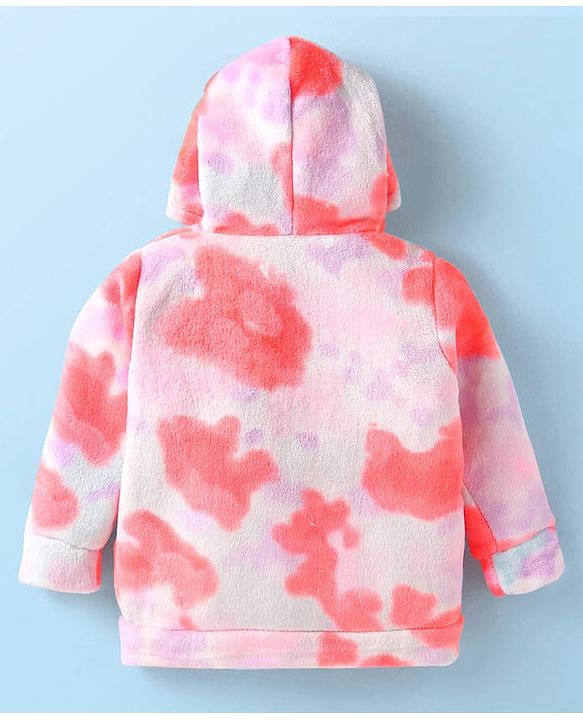 Babyhug Cotton Knit Full Sleeves Heart Design Hooded Winter Jacket with Kangaroo Pockets - Pink