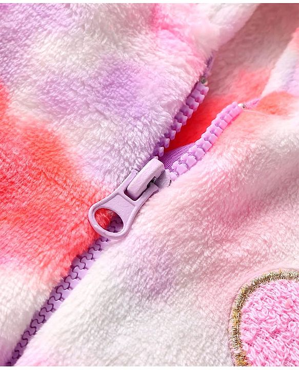 Babyhug Cotton Knit Full Sleeves Heart Design Hooded Winter Jacket with Kangaroo Pockets - Pink