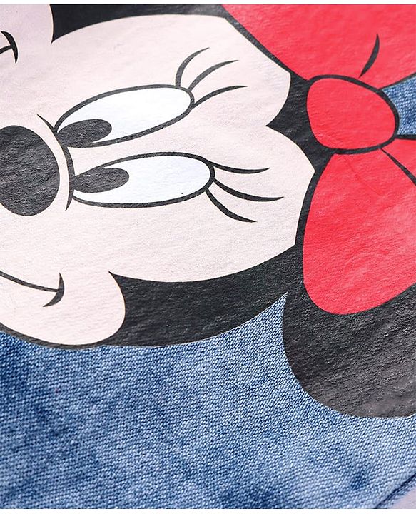 Babyhug Disney Knit Full Length Denim Jeans With Belt & Minnie Mouse & Friends Graphic - Blue